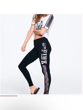 VICTORIA’S SECRET PINK BLING SHORT SLEEVE CAMPUS TEE LEGGING OUTFIT SET / LARGE
